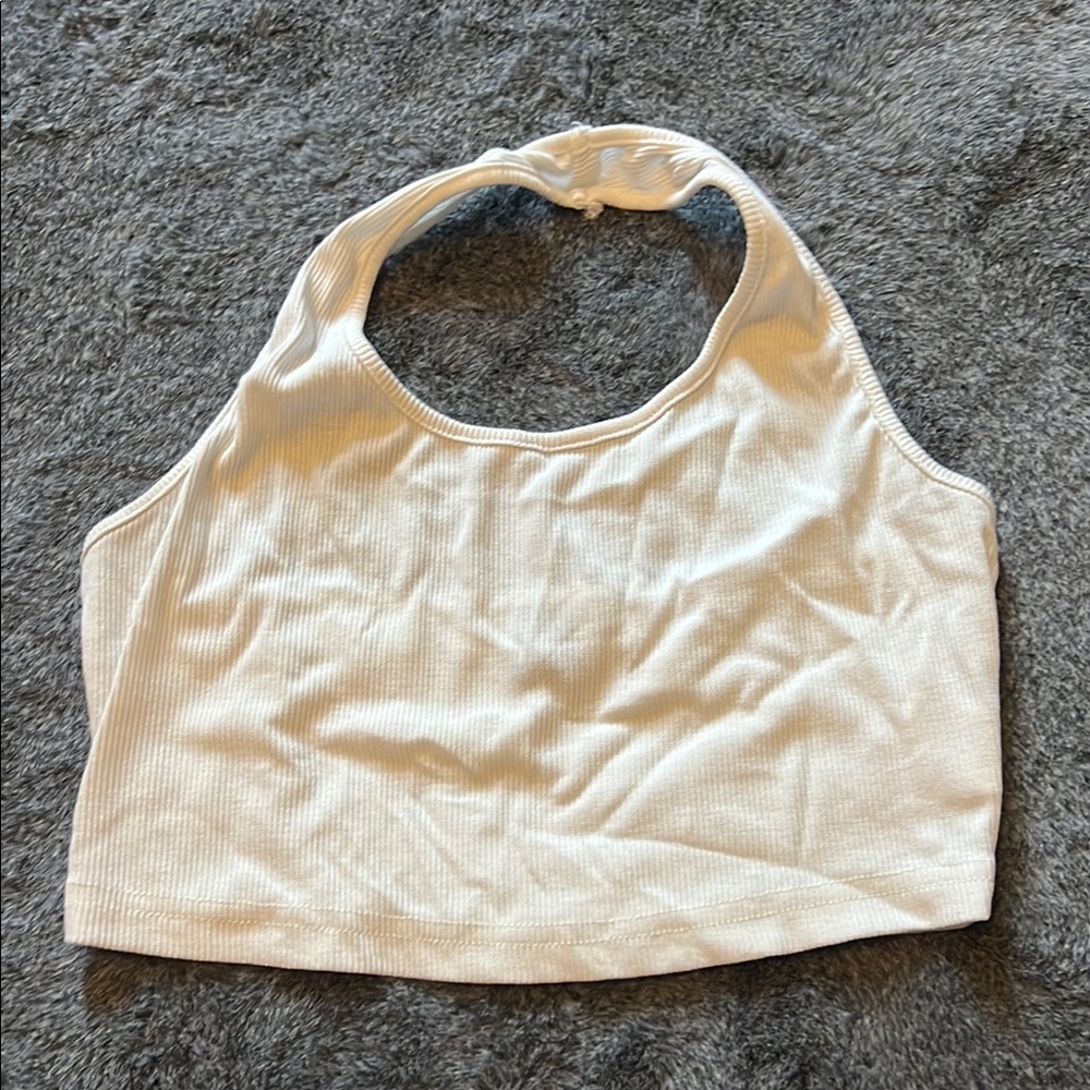 SHEIN Cream Sleeveless Crop Tank Top with Cut Out